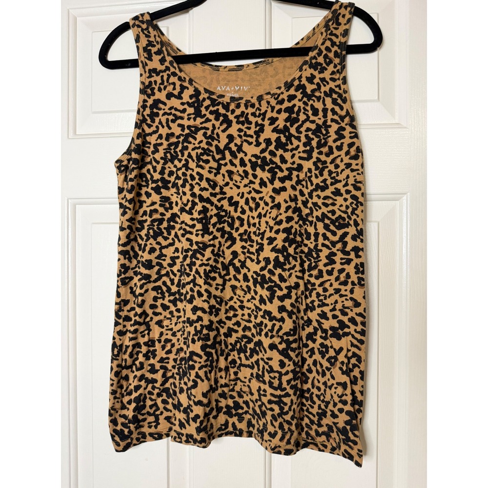 Ava & Viv 1X Leopard Print Tank Top Plus Size Animal Print Swing Tunic